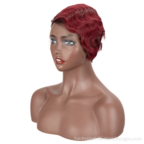 Feminine Restoring Ancient Shanghai Hand push wave Finger Wave Curly Pixie Cut U Part Lace Front Wig Brazilian Human Hair Wigs